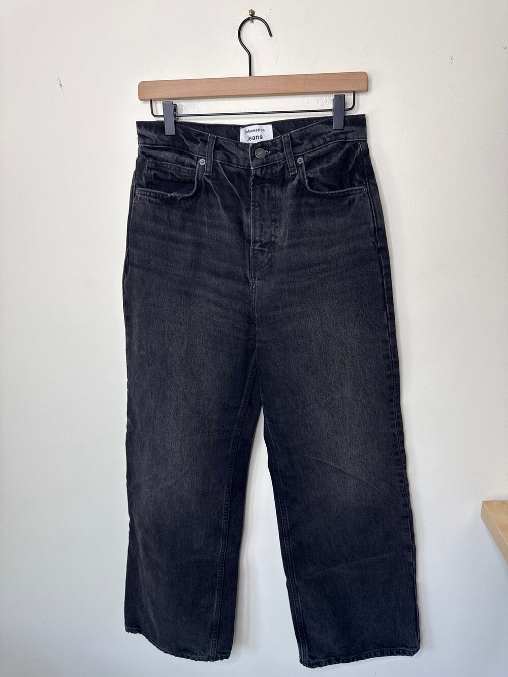 REFORMATION Wilder High Rise Wide Leg Crop Jean Black Denim Size 28